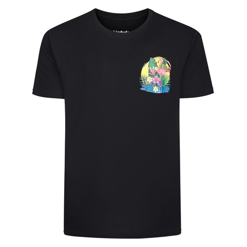 Bigdude Floral Flamingo Chest Print T-Shirt Black