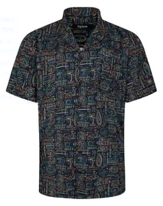 Bigdude Relaxed Collar Ethnic Short Sleeve Shirt Multi