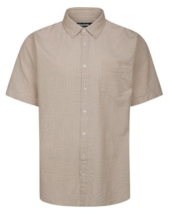 Bigdude Striped Seersucker Short Sleeve Shirt Tan