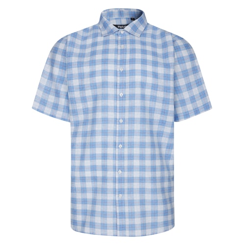 Bigdude Cut Away Collar Check Short Sleeve Shirt Blue
