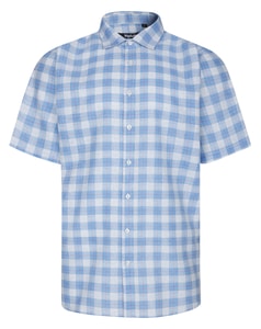 Bigdude Cut Away Collar Check Short Sleeve Shirt Blue