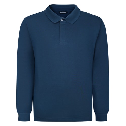 Bigdude Concealed Button Placket Long Sleeve Polo Navy