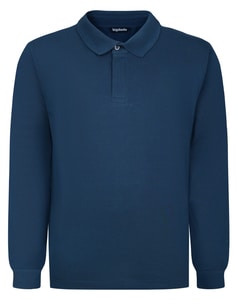 Bigdude Concealed Button Placket Long Sleeve Polo Navy