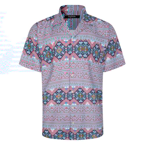 Bigdude Relaxed Collar Aztec Short Sleeve Shirt Mauve