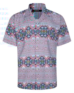 Bigdude Relaxed Collar Aztec Short Sleeve Shirt Mauve