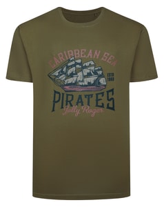 Bigdude Caribbean Sea Pirates Print T-Shirt Dark Olive