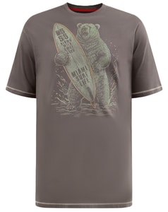 D555 Austin Surfing Bear Printed T-Shirt Khaki