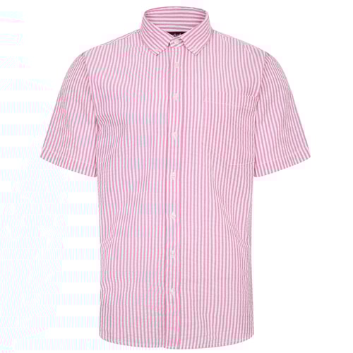 Bigdude Short Sleeve Seersucker Shirt Pink/White Tall
