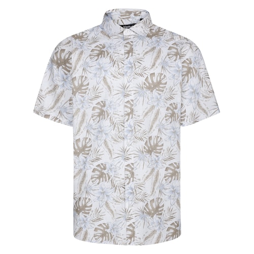 Bigdude Cut Away Collar Leaf Short Sleeve Shirt Beige