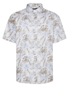 Bigdude Cut Away Collar Leaf Short Sleeve Shirt Beige