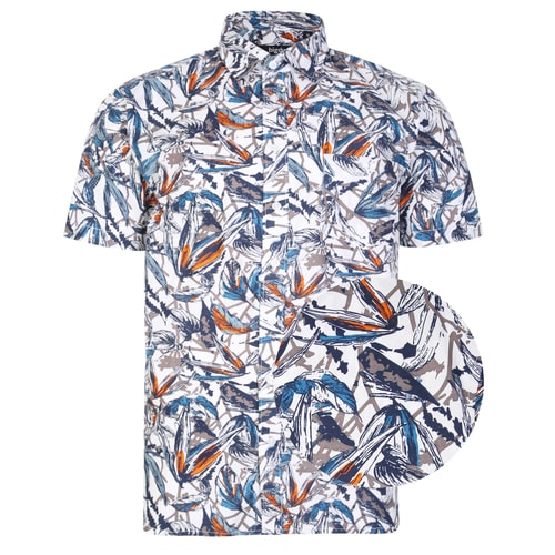 Bigdude Leaf Print Short Sleeve Shirt White