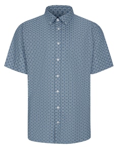 Bigdude Button Down Print Short Sleeve Shirt Blue Tall