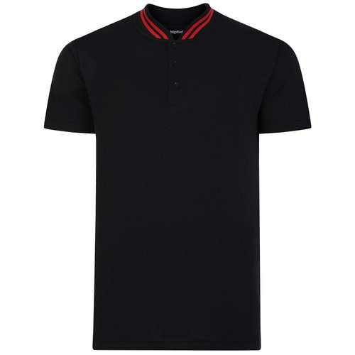Bigdude Grandad Tipped Collar Polo Shirt Black Tall