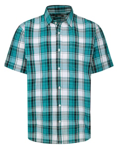 Bigdude Cut Away Collar Checked Short Sleeve Poplin Shirt Teal Tall