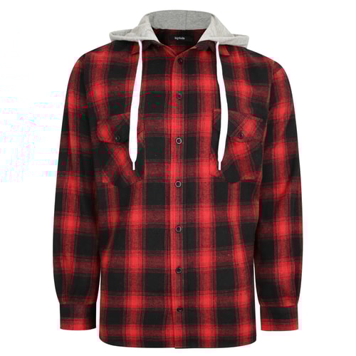 Bigdude Checked Flannel Shirt with Hood Red