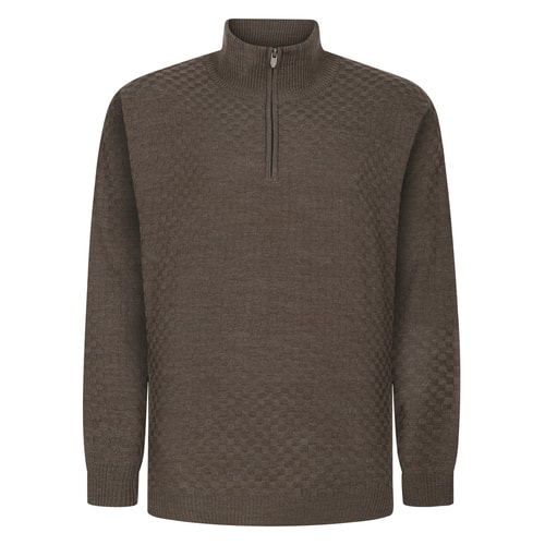 Bigdude Basket Stitch Half Zip Jumper Brown Marl