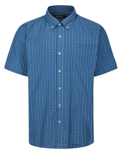 Bigdude Button Down Collar Checked Short Sleeve Poplin Shirt Blue
