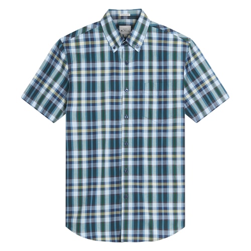 Ben Sherman Irregular Check Short Sleeve Shirt Dark Green