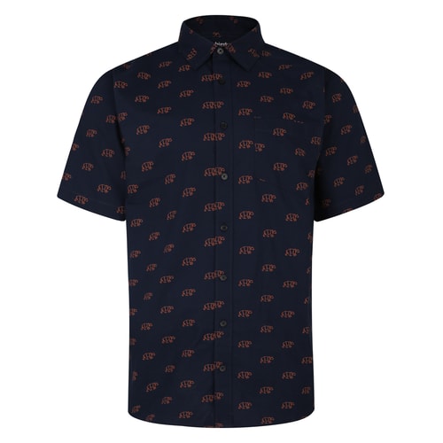 Bigdude All Over Geometric Bear Print Short Sleeve Shirt Navy