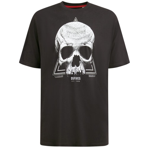 D555 Hucknall Skull Monochrome Printed T-Shirt Black