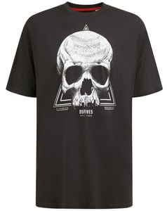 D555 Hucknall Skull Monochrome Printed T-Shirt Black