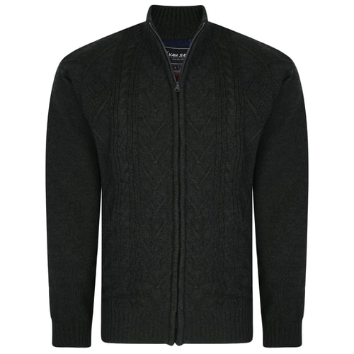 KAM Full Zip Check Lined Cardigan Forest
