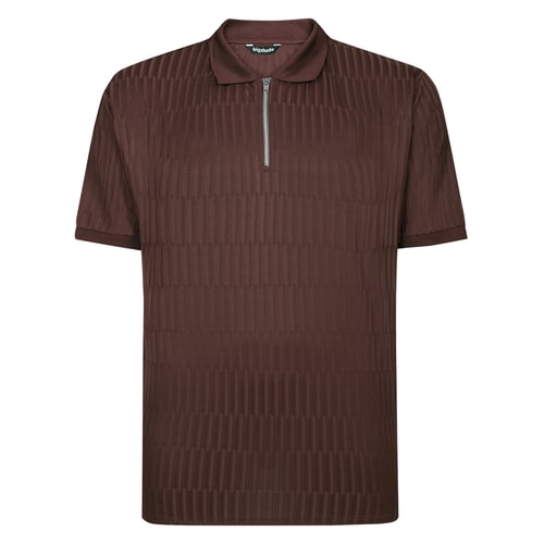 Bigdude Jacquard Zip Up Polo Brown Tall