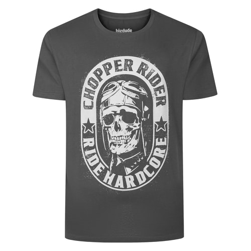 Bigdude Ride Hardcore Print T-Shirt Charcoal Tall