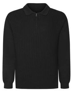 Bigdude Zip Cable Knit Polo Black