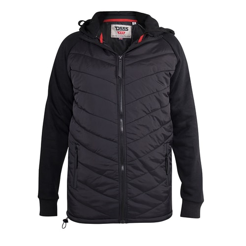 D555 Thorpe Hooded Quilted Jacket With Fleece Sleeves Black