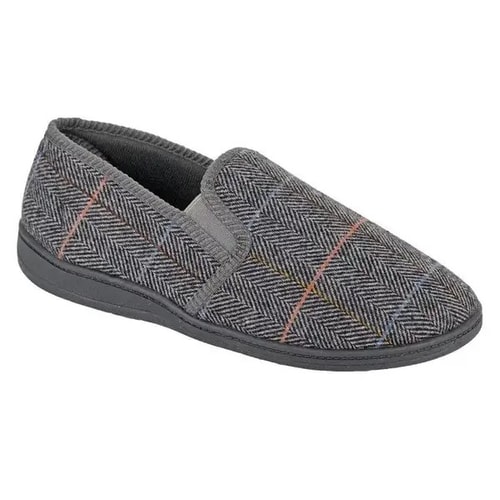 Zedzzz Kenny Herringbone Twin Gusset Slippers Grey