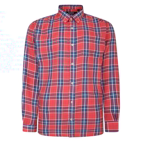 Bigdude Button Down Long Sleeve Check Shirt Light Red