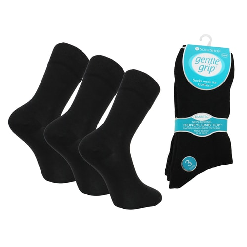 Gentle Grip 3 Pack Diabetic Socks Black