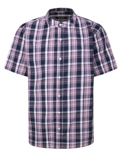 Bigdude Grandad Collar Checked Short Sleeve Shirt Mauve
