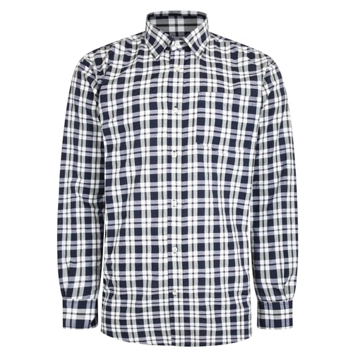 Bigdude Woven Long Sleeve Checked Shirt Navy/White Tall