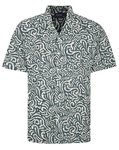 Espionage All Over Abstract Print Shirt Olive/Ecru