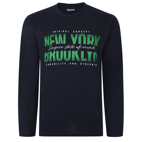 Bigdude New York Print Long Sleeve T-Shirt Navy