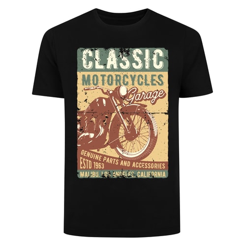 Bigdude Classic Motorcycle Print T-Shirt Black Tall