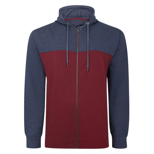 Bigdude Colour Block Zipped Hoody Burgundy/Navy Tall