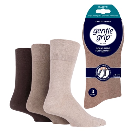 Gentle Grip 3 Pack Diabetic Socks Brown
