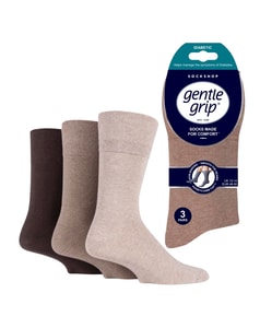 Gentle Grip 3 Pack Diabetic Socks Brown