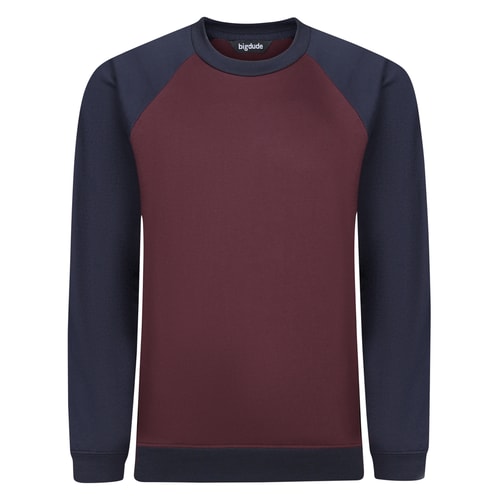 Bigdude Raglan Contrast Crew Neck Sweatshirt Burgundy/Navy