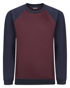 Bigdude Raglan Contrast Crew Neck Sweatshirt Burgundy/Navy