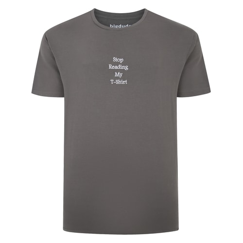 Bigdude Slogan Embroidered T-Shirt Washed Charcoal Tall