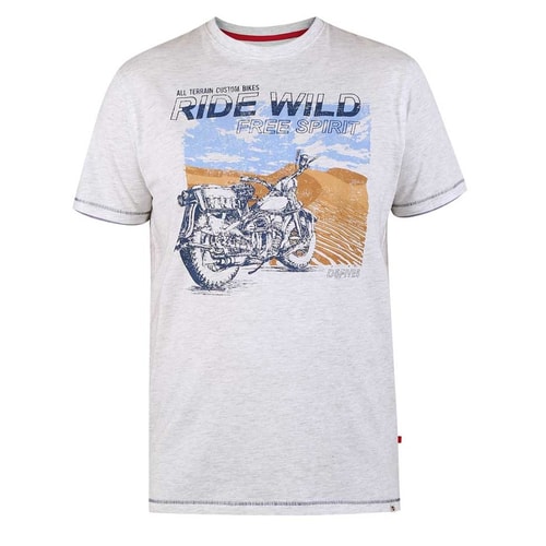 D555 Langdon Ride Wild Motorbike Print T-Shirt Off White Marl
