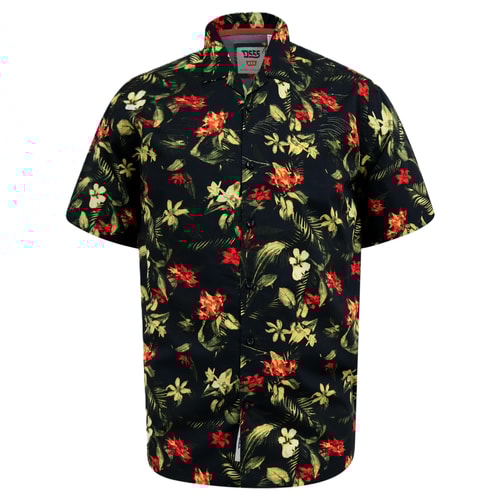 D555 Gordon Hawaiian AOP Cuban Collar Resort Shirt Black