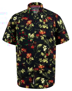 D555 Gordon Hawaiian AOP Cuban Collar Resort Shirt Black