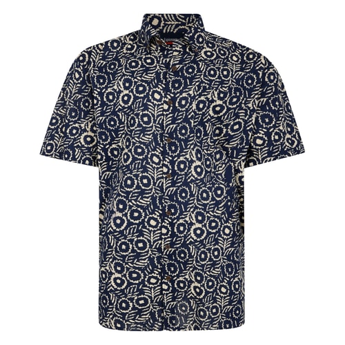 Espionage Abstract Print Shirt Navy/Ecru 