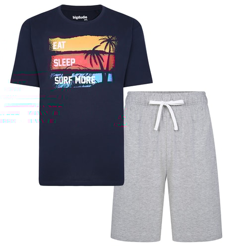Bigdude Eat Sleep Surf Pyjama Set Navy/Grey Marl