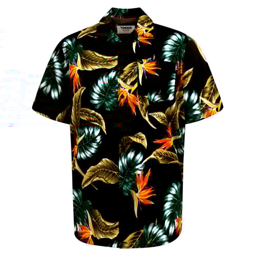 D555 Selby Hawaiian All Over Print Revere Collar Shirt Black